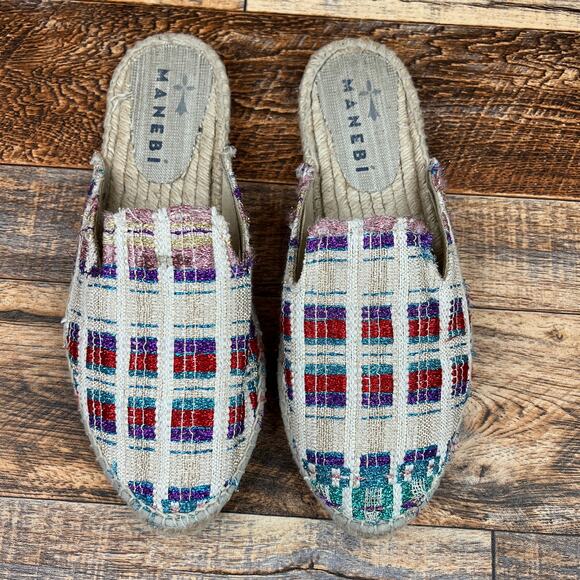 Manebi Woven Espadrille Mule Sandals Women's 38 US 7.5 Multi Color Slide Shoe - Picture 1 of 7